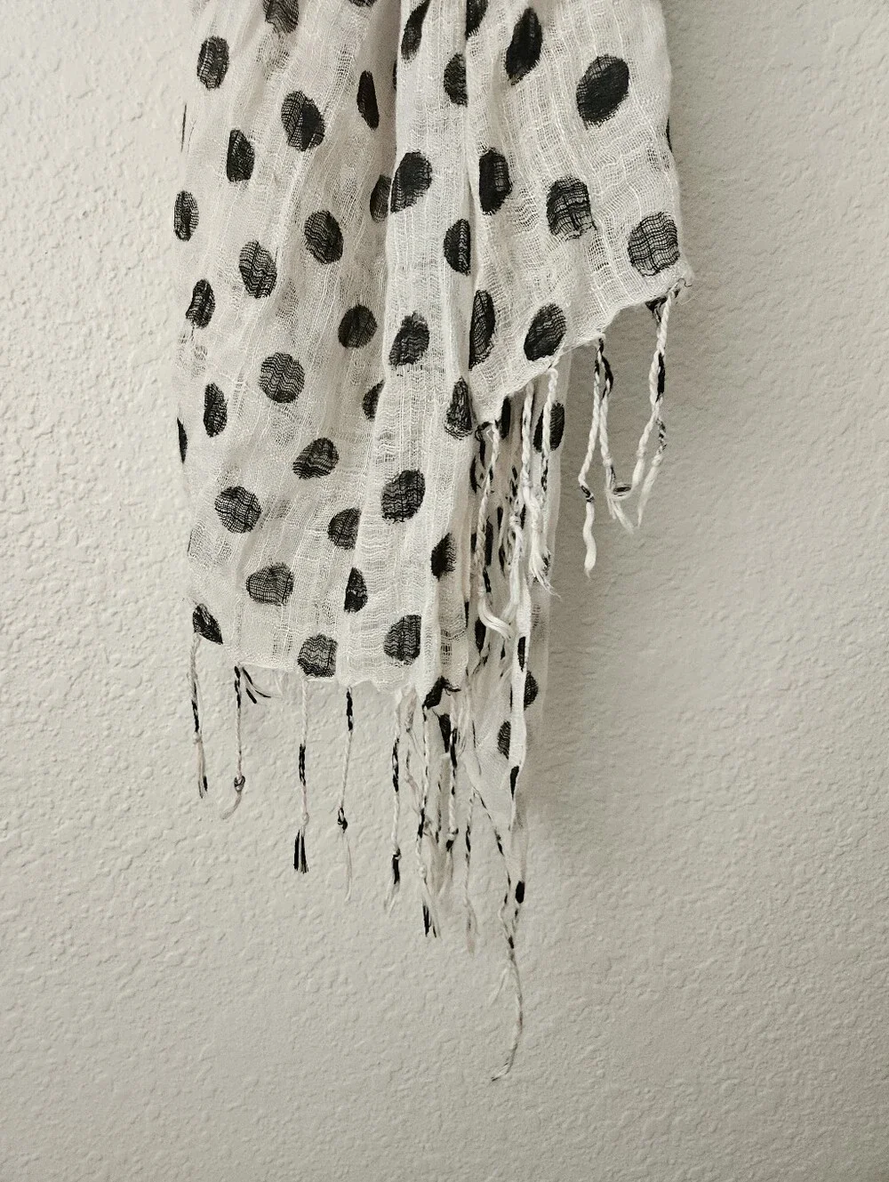 linen polka dot fringe scarf